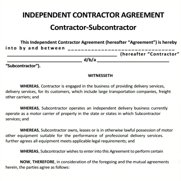 Subcontractor Contract Template Free Uk Sample Subcontractor Agreement 17 Free Documents