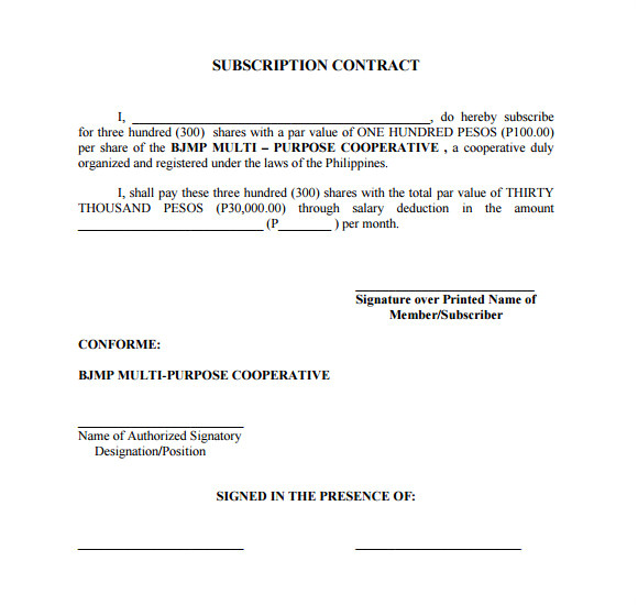 Subscription Contract Template Subscription Agreement 17 Free Word Pdf format