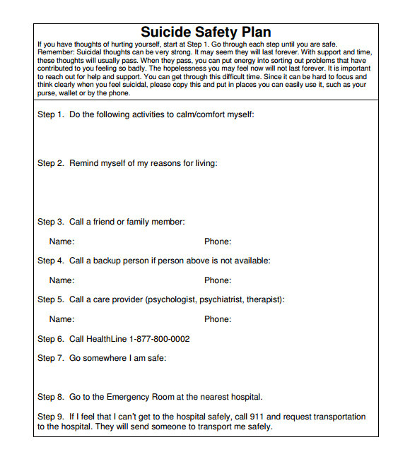 Suicide Safety Plan Contract Template Safety Plan Template 9 Documents In Pdf Word
