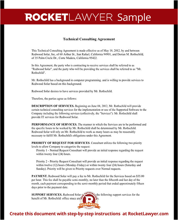 Tech Support Contract Template Consulting Agreement for Technical Services Contract