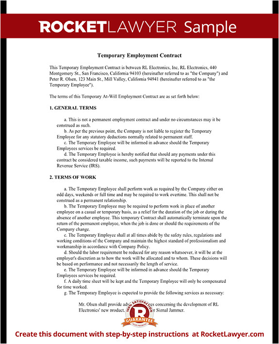 Temp to Perm Contract Template Temporary Employment Contract Agreement Template with