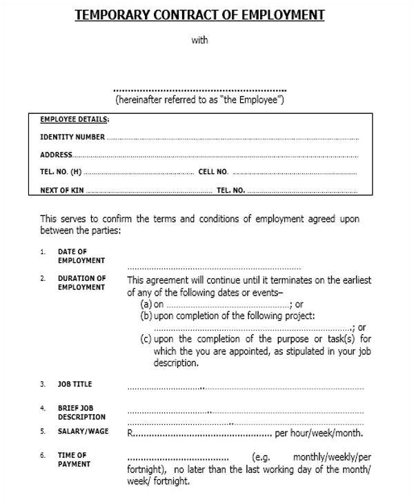Temporary Contract Of Employment Template 6 Job Contract Samples ...