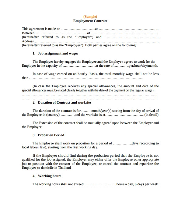 Temporary Employment Contract Template Free Download Employment Contract 9 Download Documents In Pdf Doc