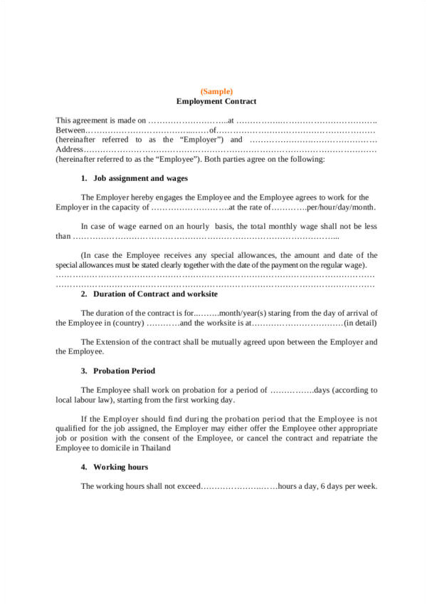 Thai Employment Contract Template 22 Employee Contract Templates Docs Word