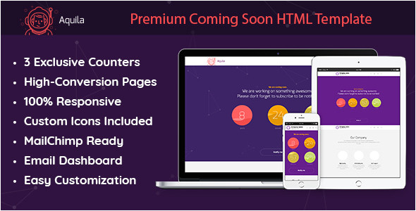 Themeforest Email Templates Nulled Aquila Premium Coming soon HTML Template Mailchimp