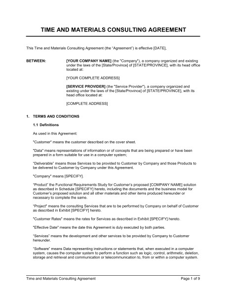 Time and Materials Contract Template Download Time and Materials Consulting Agreement Template