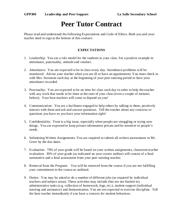 Tutor Contract Template 10 Tutoring Contract Examples Pdf Doc Examples