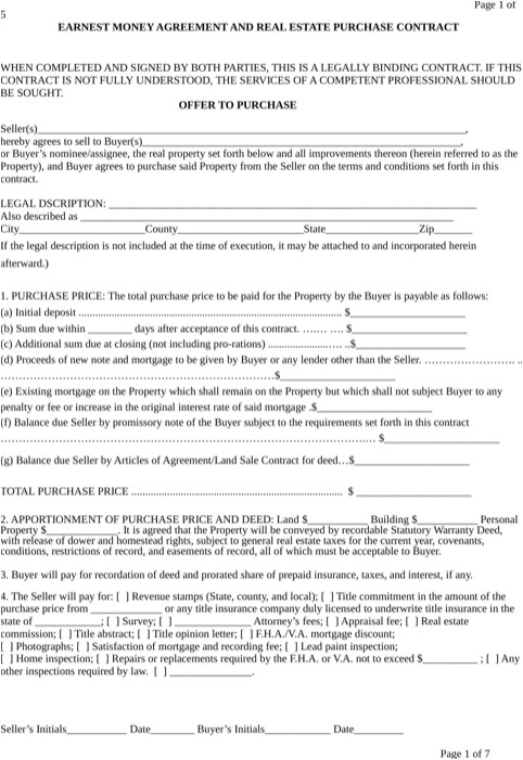 Virginia Real Estate Contract Template Download Virginia Offer to Purchase Real Estate form for