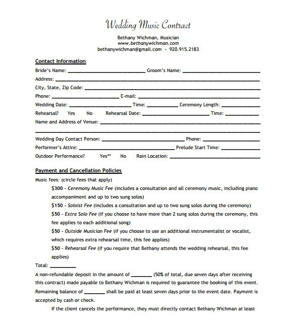 Wedding Musician Contract Template Sample Music Contract Template 22 Free Documents In Pdf