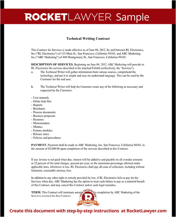 Writing A Contract Agreement Template Technical Writing Contract Agreement form with Sample