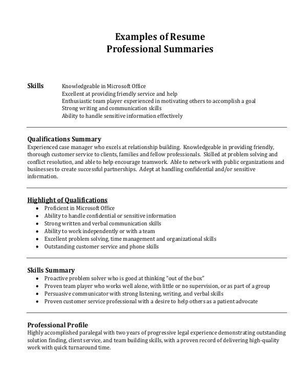A Professional Resume Summary Professional Resume Example 7 Samples In Pdf