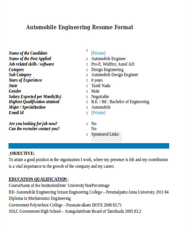 Automobile Engineering Fresher Resume format 55 Engineering Resume Samples Pdf Doc Free Premium