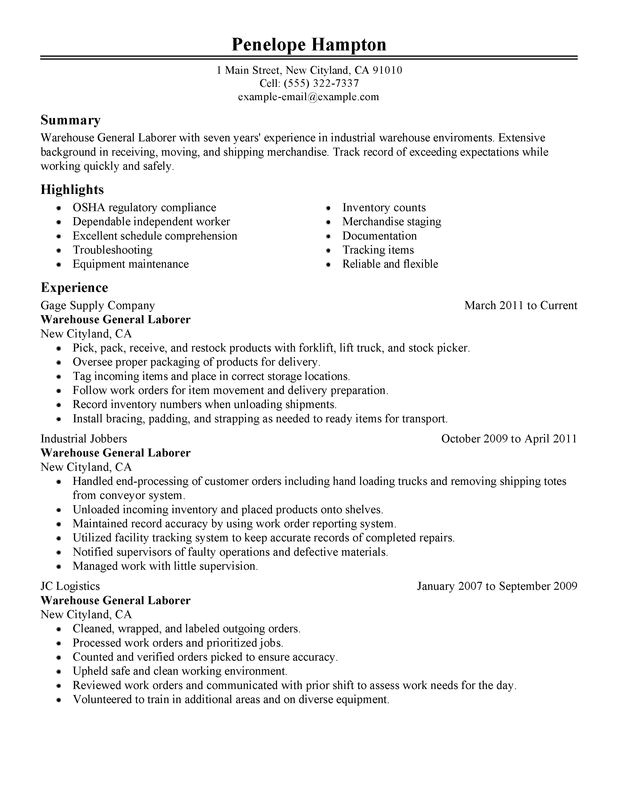 Basic Laborer Resume General Labor Resume Examples Free to Try today