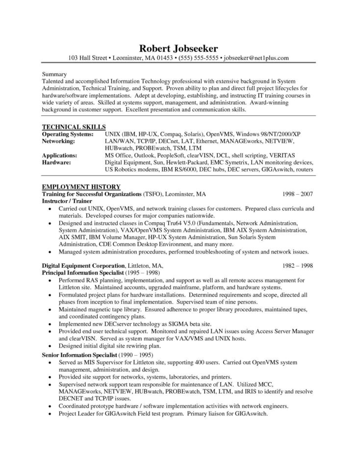 Basic Linux Resume Linux System Administrator Resume Sample