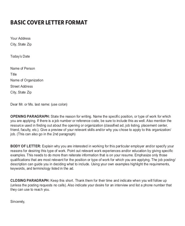 Basic Resume Cover Letter Examples Sample Resume Cover Letter format 6 Documents In Pdf Word