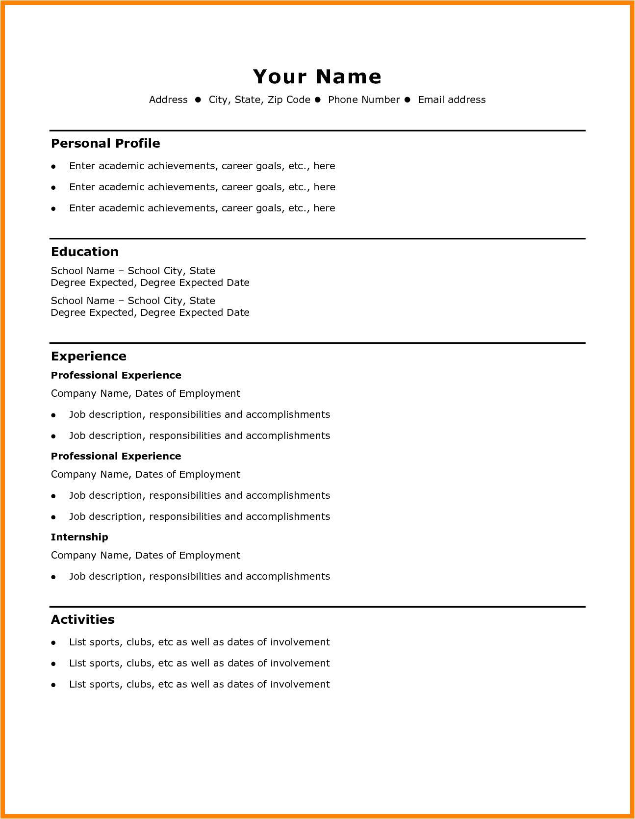 Basic Resume Profile Examples 9 Cv Sample Simple theorynpractice