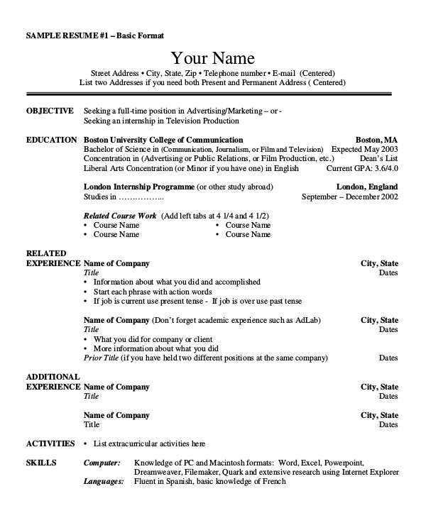 Basic Resume Samples Pdf Basic Resume Example 8 Samples In Word Pdf 