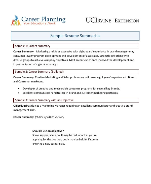 Basic Resume Summary Examples 9 Career Summary Examples Pdf Examples