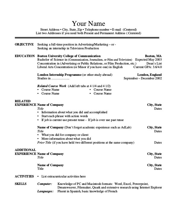 Basic Undergraduate Resume Basic Resume Samples Examples Templates 8 Documents