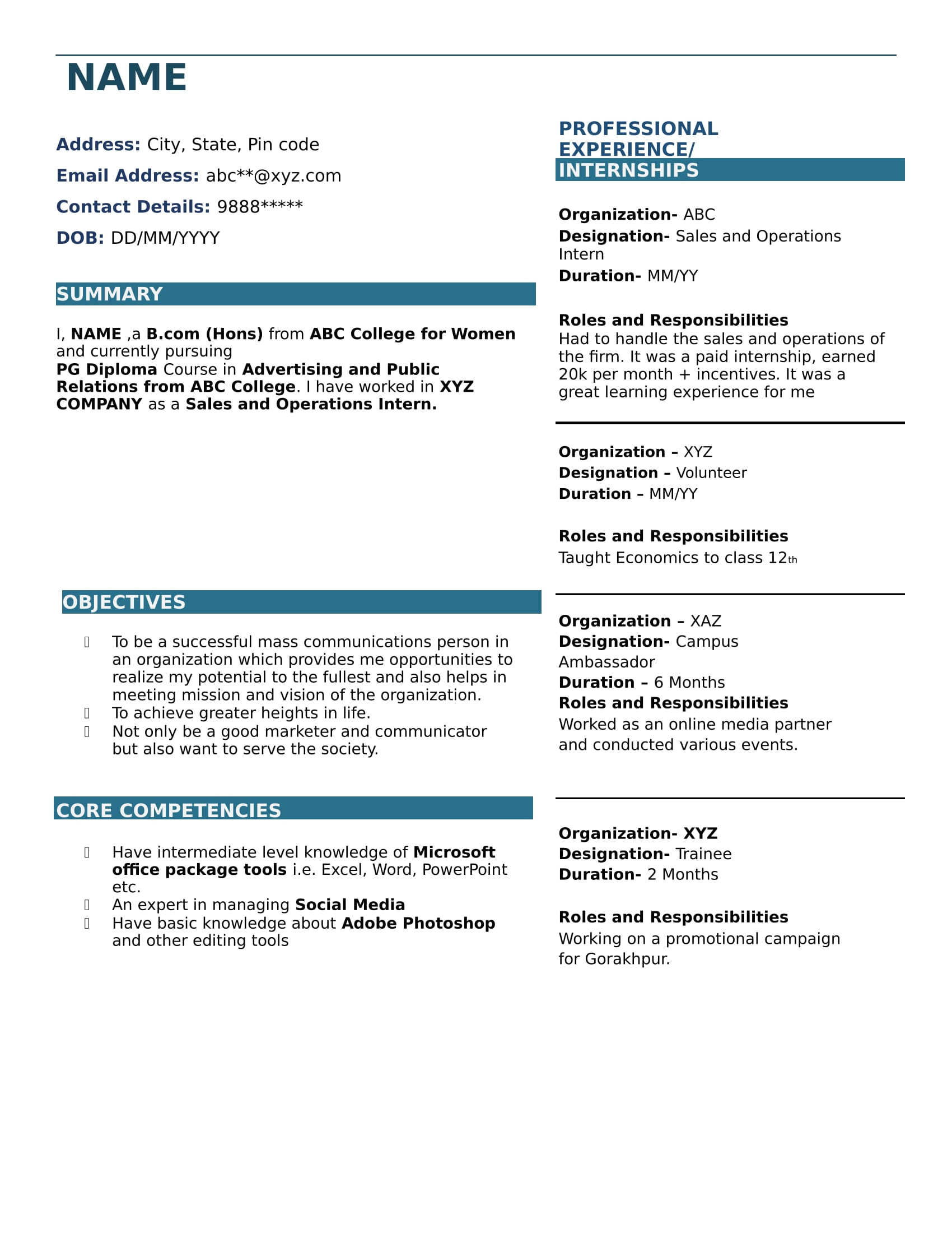 Bcom Fresher Resume Format Download Williamson ga us