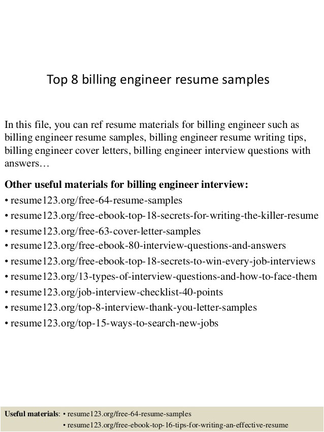 Billing Engineer Resume top 8 Billing Engineer Resume Samples