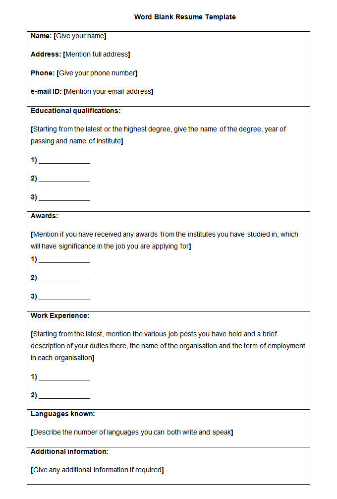 Blank Resume format for Job 46 Blank Resume Templates Doc Pdf Free Premium