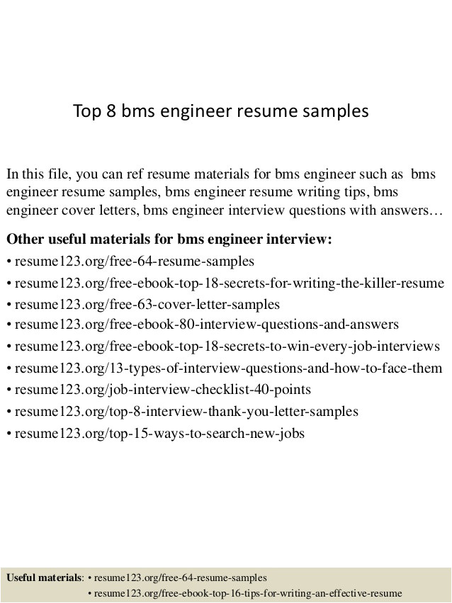 Bms Engineer Resume top 8 Bms Engineer Resume Samples