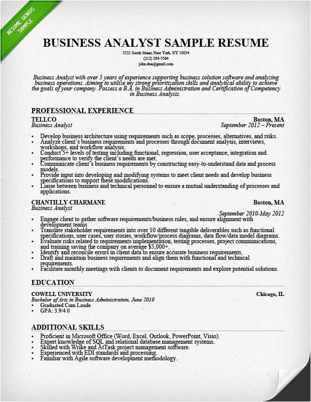 Business Analyst Resume Sample Business Analyst Resume Sample Writing Guide Rg