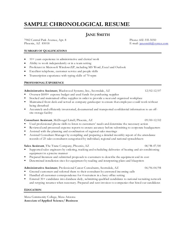 Chronological Resume format Word Chronological Resume Template 23 Free Samples Examples