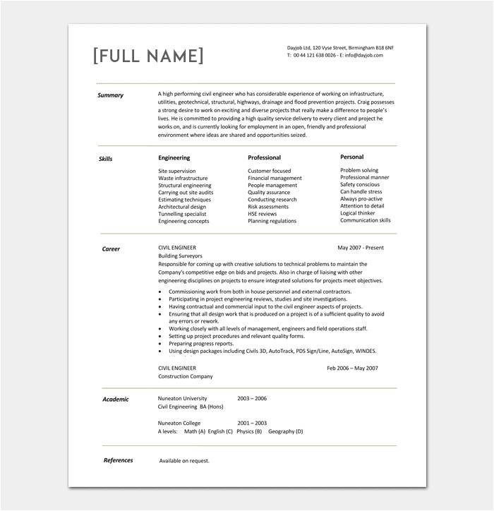 Civil Engineer Resume 1 Year Experience Civil Engineer Resume Template 5 Samples for Word Pdf