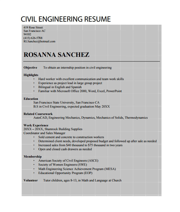Civil Engineer Resume Achievements 19 Civil Engineer Resume Templates Pdf Doc Free