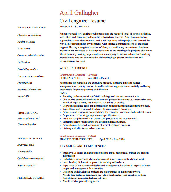 Civil Engineer Resume Job Objective Free 6 Sample Civil Engineer Resume Templates In Free
