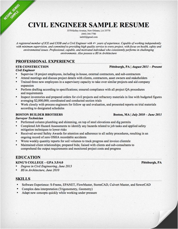 Civil Engineer Resume Model Civil Engineering Resume Sample Resume Genius