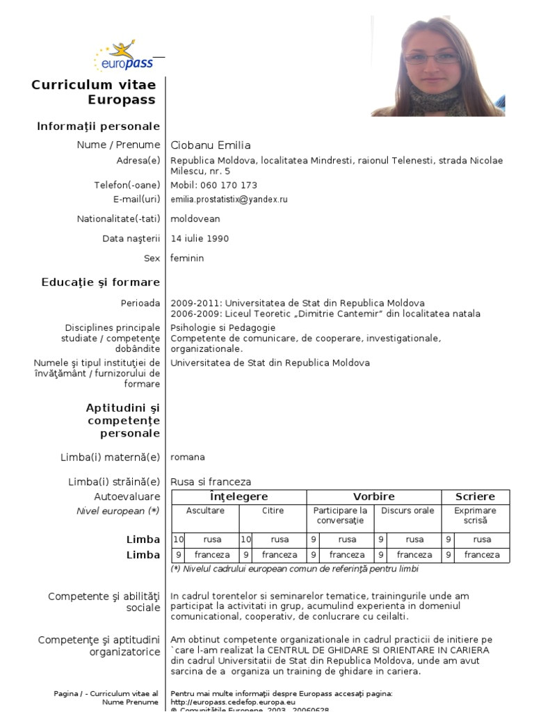 Curriculum Vitae format European Word Model Cv Curriculum Vitae ...