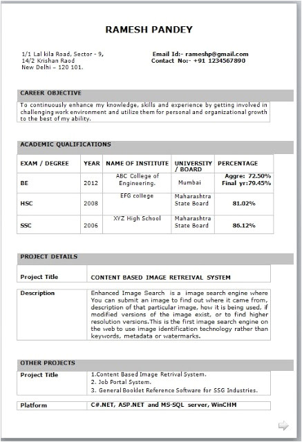 Download format Of Resume for Fresher In Ms Word It Fresher Resume format In Word
