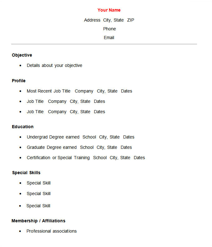 Easy Basic Resume Template 70 Basic Resume Templates Pdf Doc Psd Free