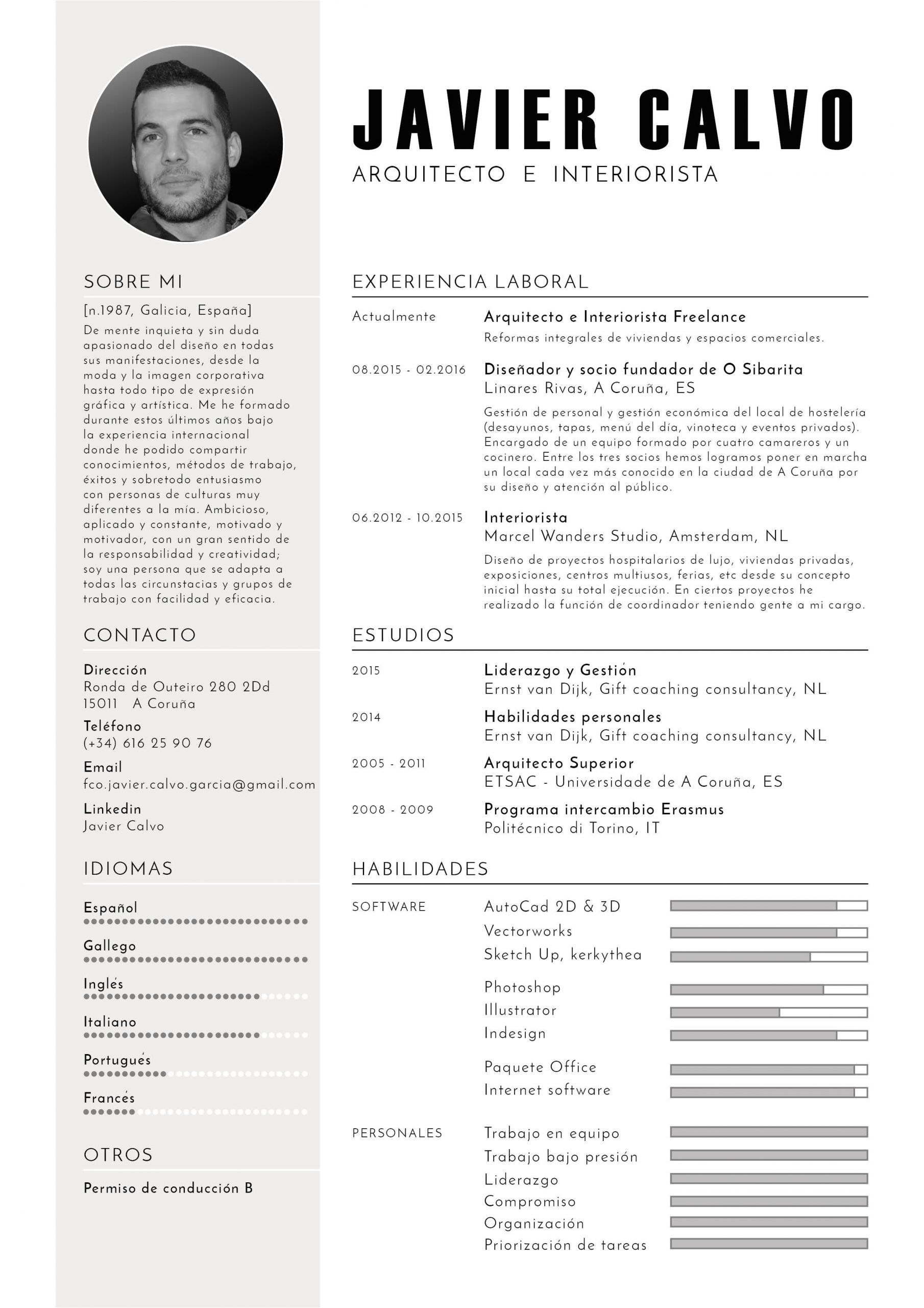 Ejemplos De Resume Profesional En Espanol Diseno atractivo De Cv En Espanol Javier Calvo Arquitecto