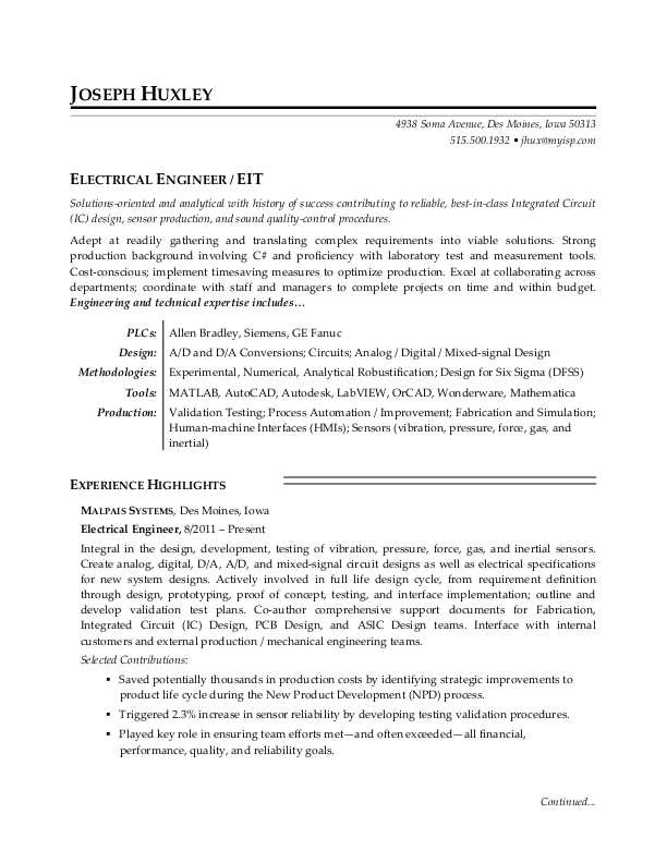 Electrical Engineer Resume Sample Electrical Engineer Resume Sample Monster Com