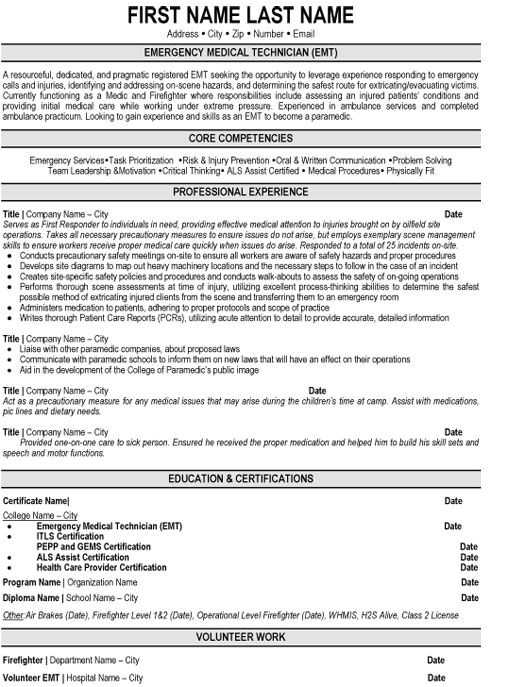 Emergency Medical Technician Basic Resume Emergency Medical Technician Resume Sample Template