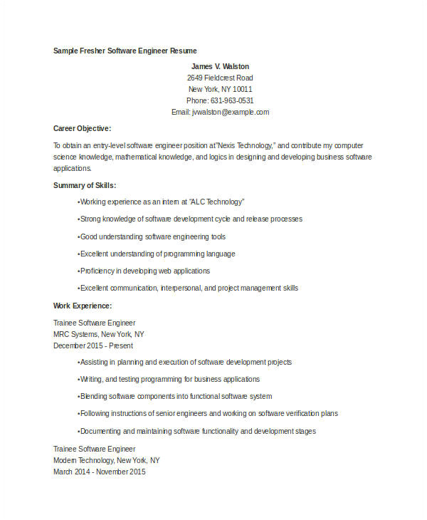 Engineer Resume for Freshers 12 Fresher Engineer Resume Templates Pdf Doc Free