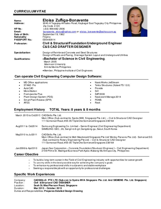 Engineer Resume Philippines Ezbonavente Cv Civil Structural Engineer