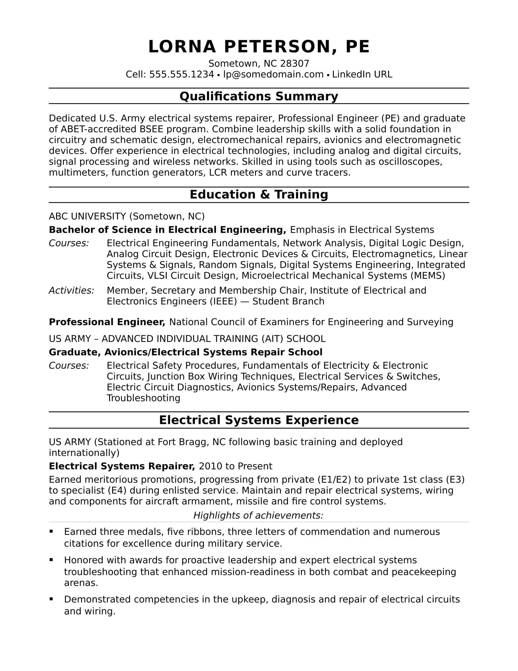 Engineer Resume Professional Summary Sample Resume for A Midlevel Electrical Engineer Monster Com