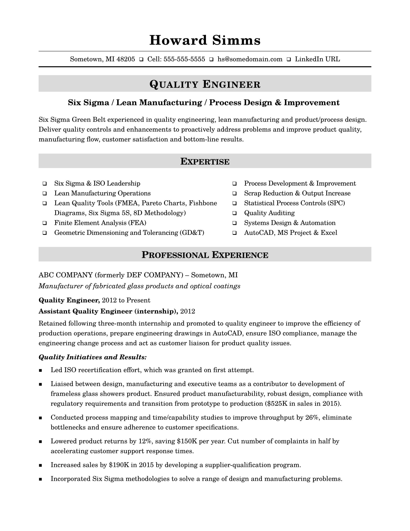 Engineer Resume Qualities Sample Resume for A Midlevel Quality Engineer Monster Com