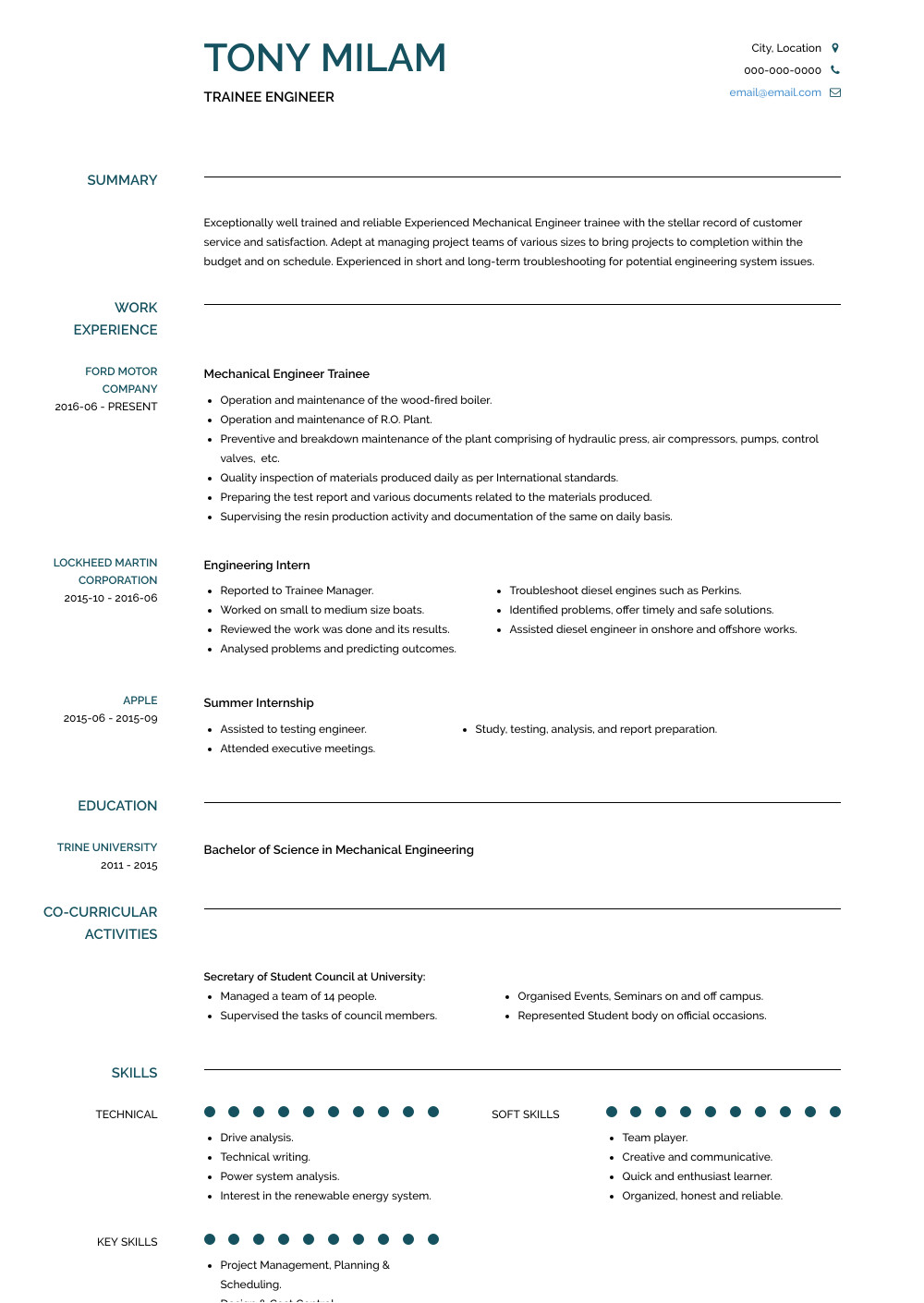 Engineer Trainee Resume Trainee Engineer Resume Samples and Templates Visualcv