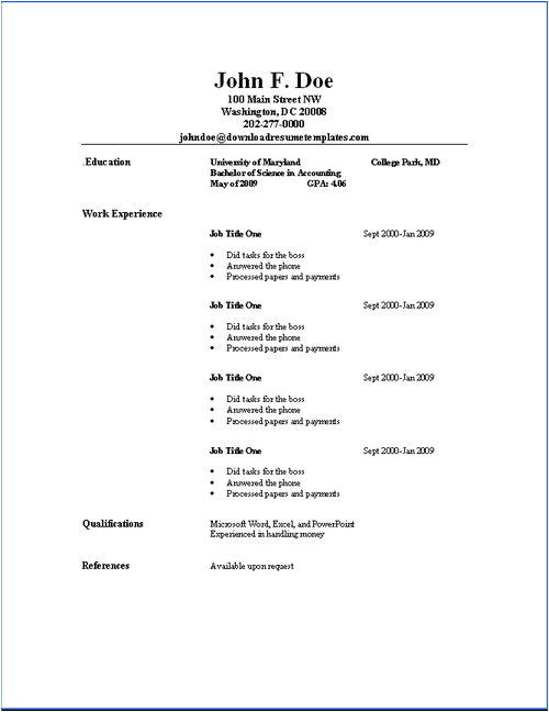 Example Of Basic Resume' Layout Basic Resume Templates Download Resume Templates Job