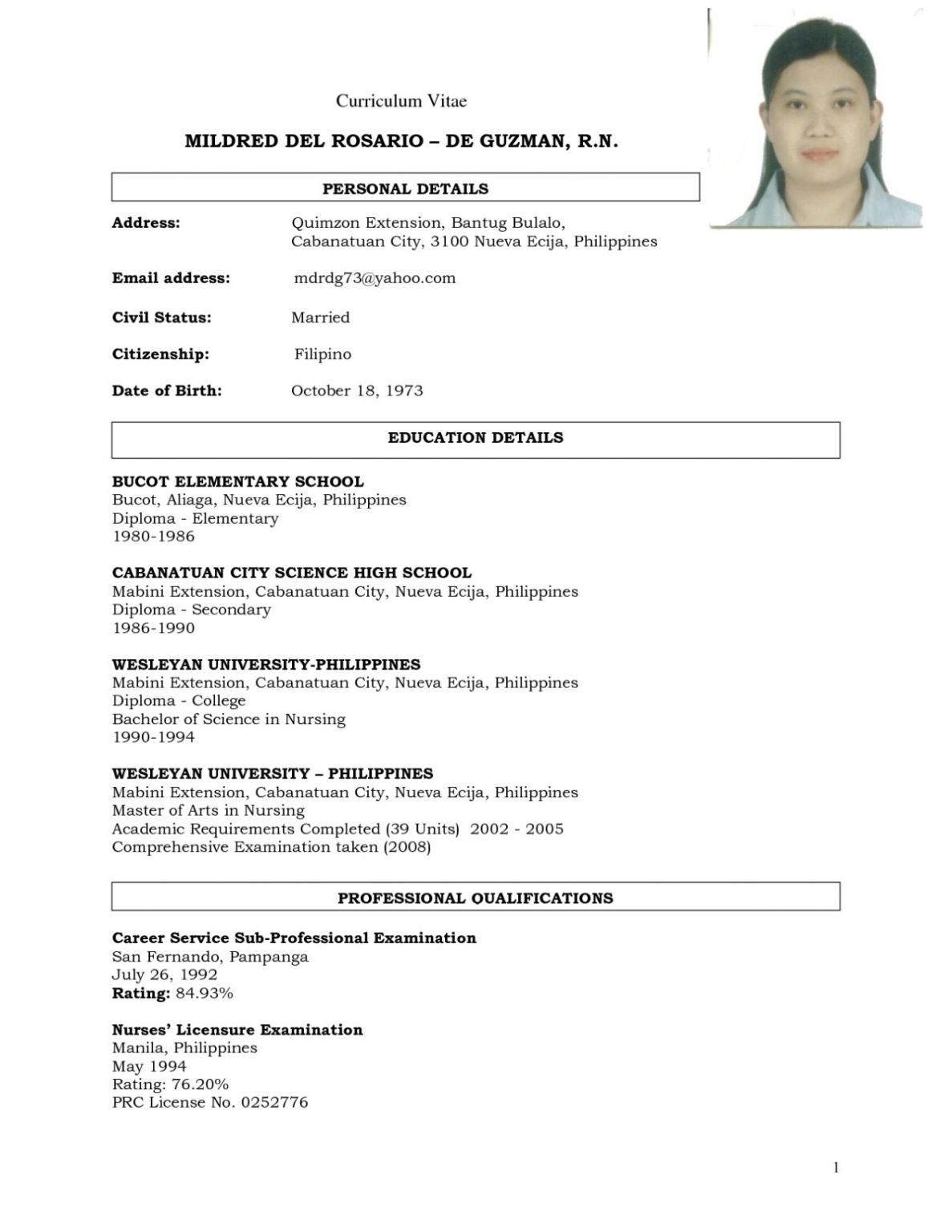 Example Of Resume for Job Application In Philippines Curriculum Vitae ...