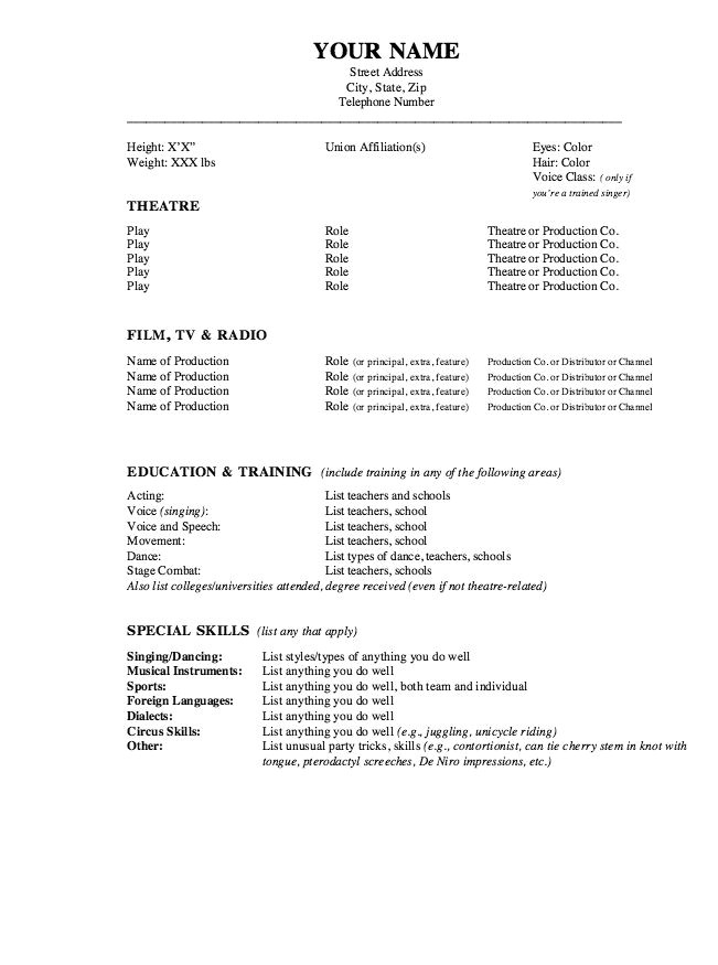 Fill In the Blank Acting Resume Fill In the Blank Acting Resume Template Http