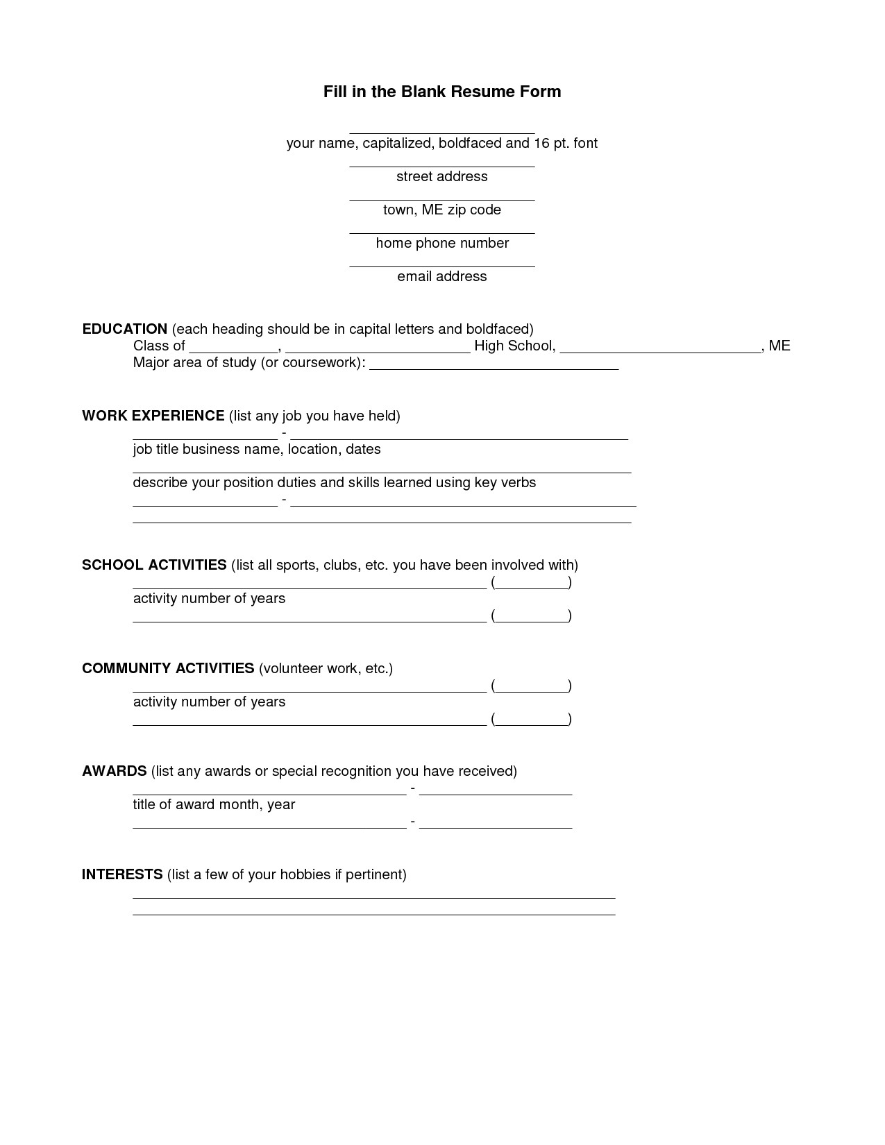 Fill In the Blank Resume Free Online 12 Best Images Of Printable Resume Worksheet Free
