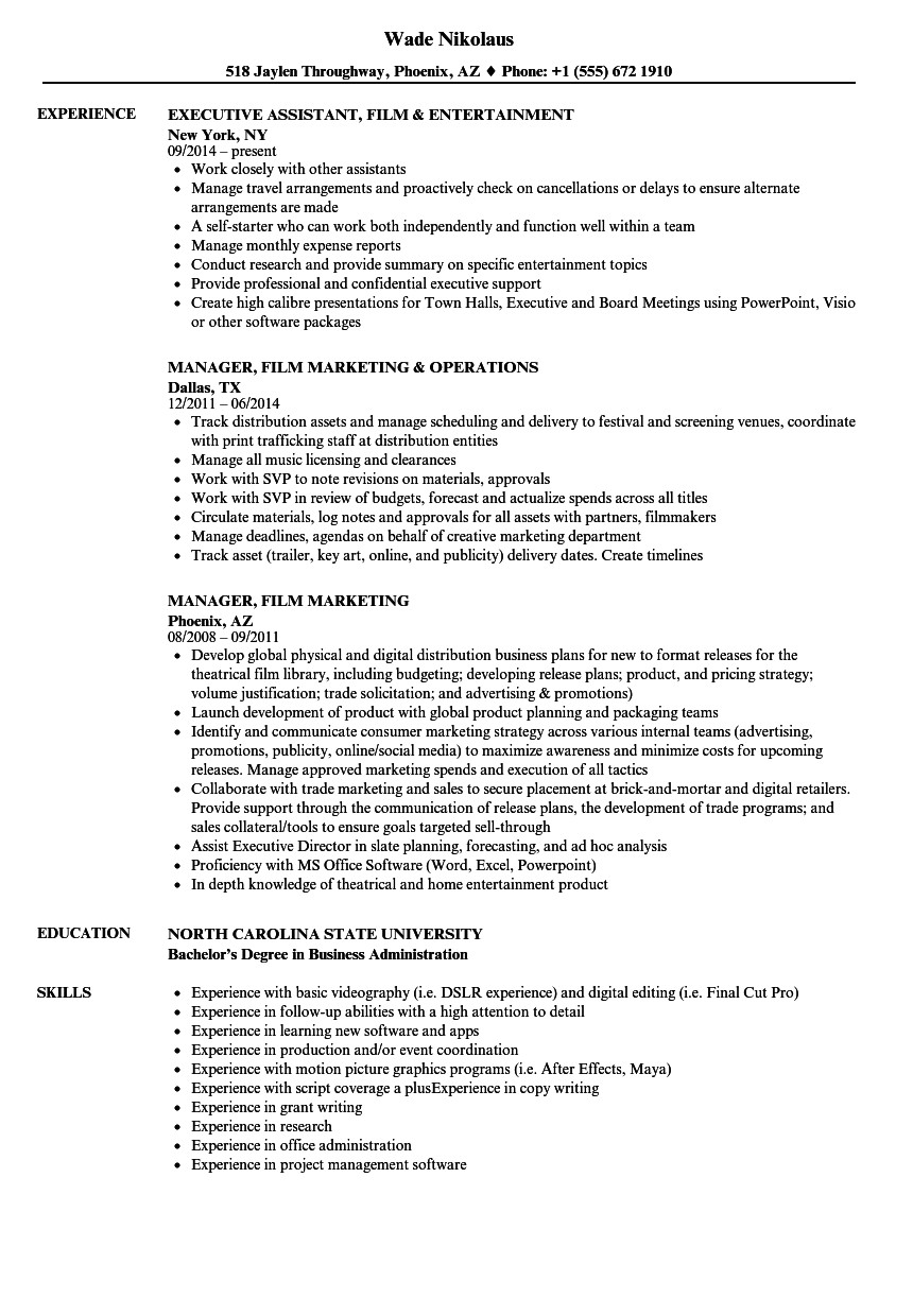 resume for film student