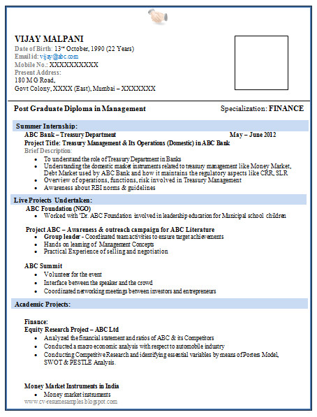 Finance Fresher Resume format Over 10000 Cv and Resume Samples with Free Download